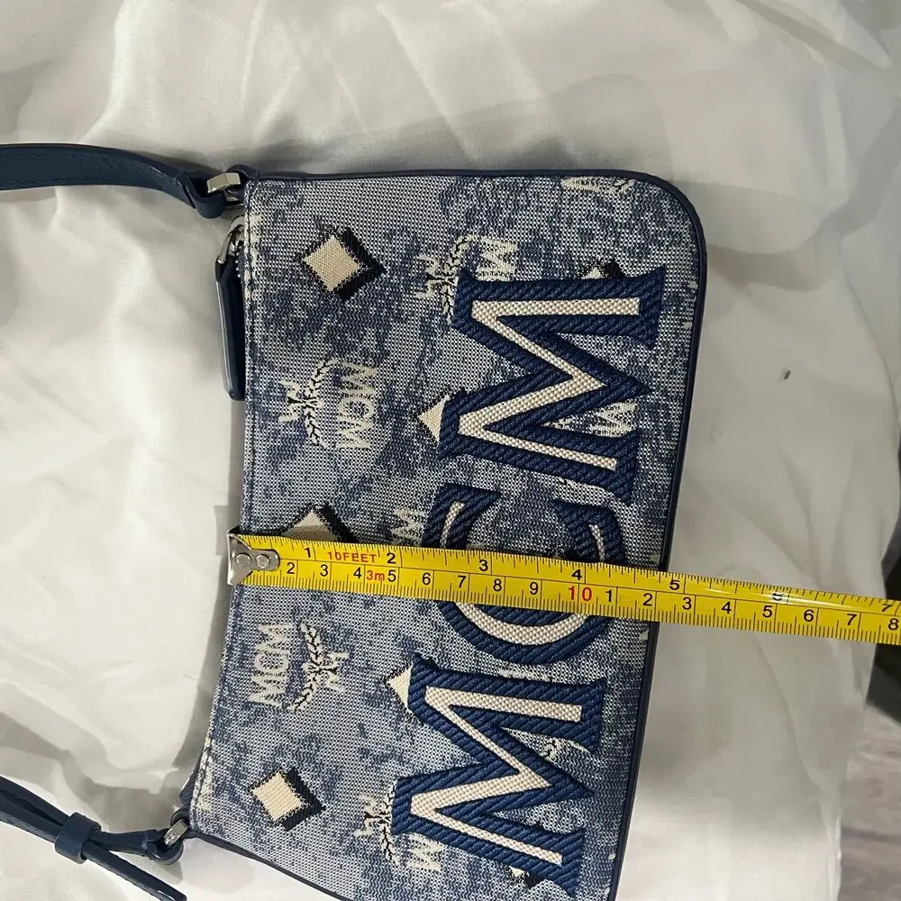 MCM Monogram Blue Canvas Adjustable Shoulder Bag - Picture 3 of 10